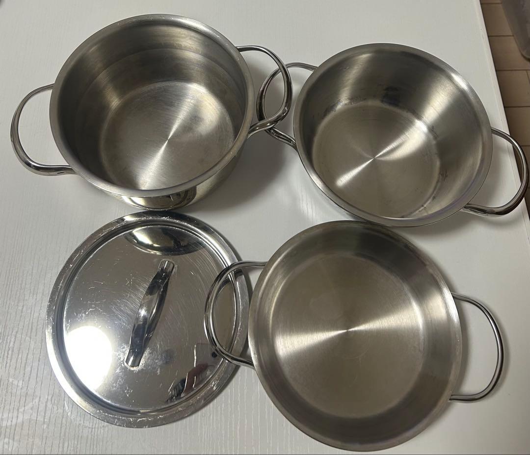 希少・米国製 ビタクラフト 両手鍋 IH対応 ステンレス 蓋付 4点セット