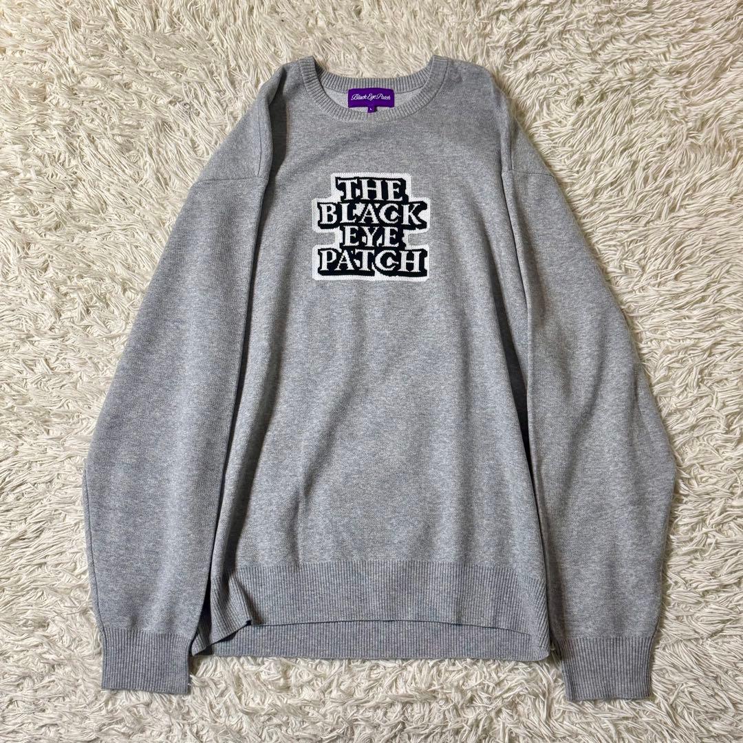 【完売モデル 美品】ブラックアイパッチ ロゴ ジャガードニット Lサイズ 完売モデル 美品】ブラックアイパッチ ロゴ ジャガードニット Lサイズ