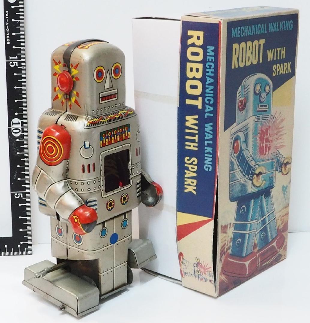 S.Y【メカニカル ウォーキング発火ロボット】ブリキ製ゼンマイ歩行 箱