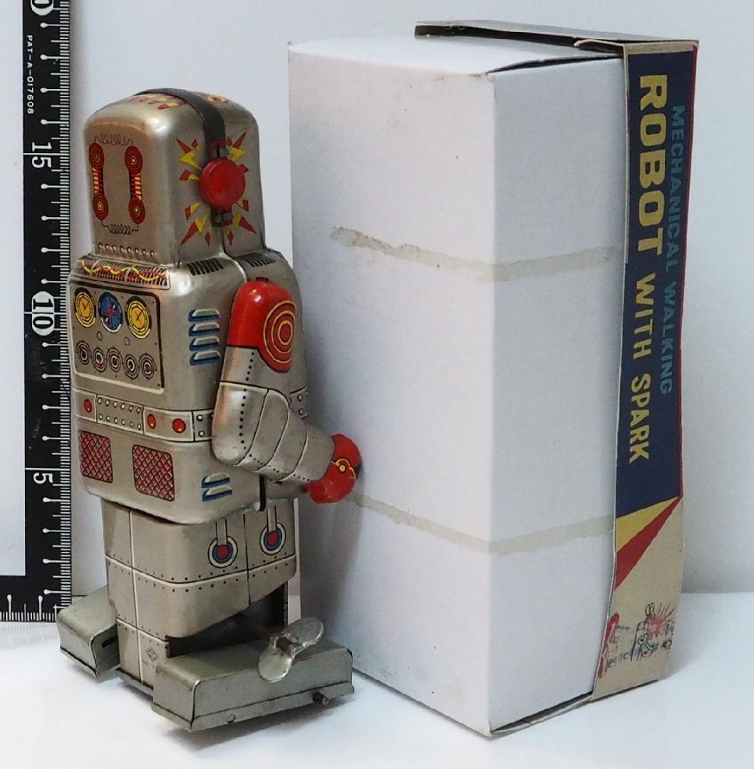 S.Y【メカニカル ウォーキング発火ロボット】ブリキ製ゼンマイ歩行 箱