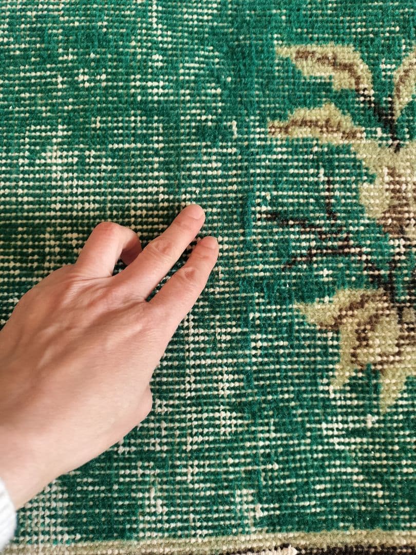 超大判/エメラルドグリーンのシノワズリラグ トリコヴィンテージラグ No586