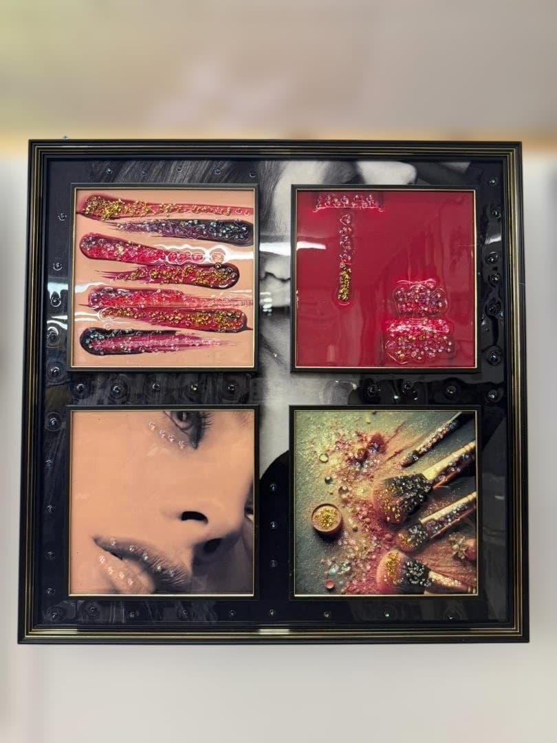 アートパネル　水晶絵　レッド　コスメ　ピンク　美容　キラキラ　赤　壁掛け　額 アートパネル 水晶絵 レッド コスメ ピンク 美容 キラキラ 赤 壁掛け