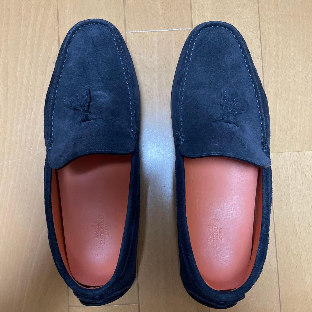 HERMES エルメス　タッセル ローファー　サイズ40 約26cm ブラック エルメス HERMESメンズレザーシューズ タッセルローファー 黒 40