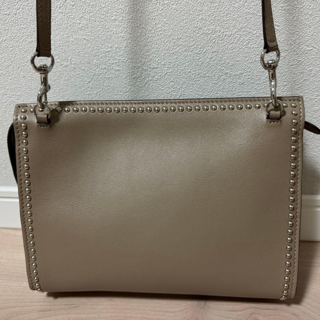 J&M Davidson Ellis Studs Crossbody Bag Beige Leather Nylon 2Way