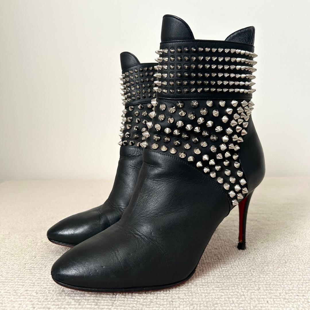 クリスチャン ルブタン ショートブーツ スタッズ 22.5cm レザー 黒