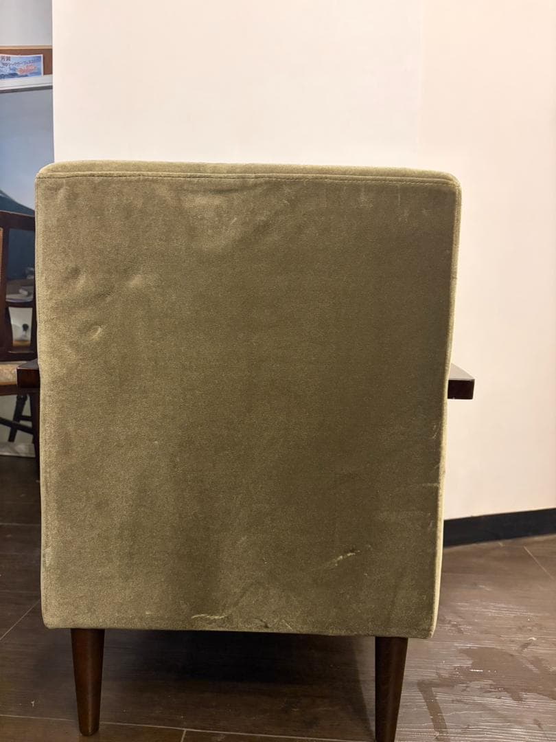 国産レトロ 喫茶店チェア 1シーターソファ ベロア×木製アームチェア