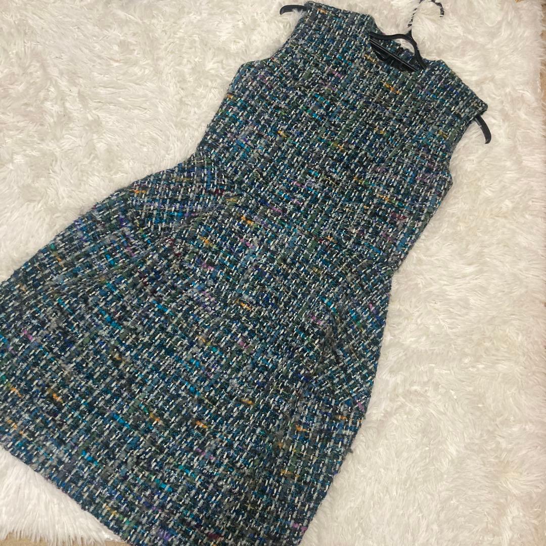 YOKO CHAN ノースリーブツイードひざ丈ワンピース 36 - メルカリ