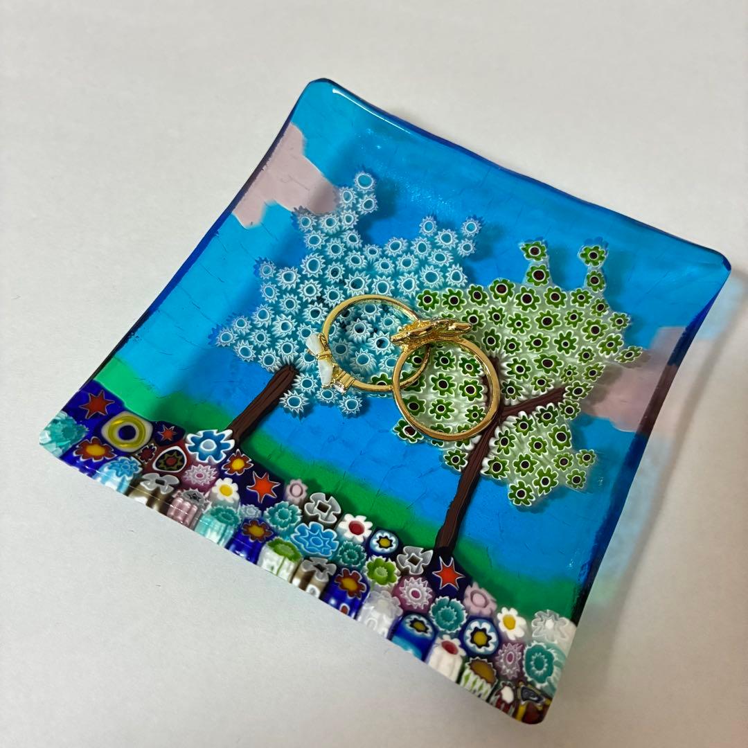 ベネチアンガラス ミルフィオリ プレート スクエア ガラス 豆皿