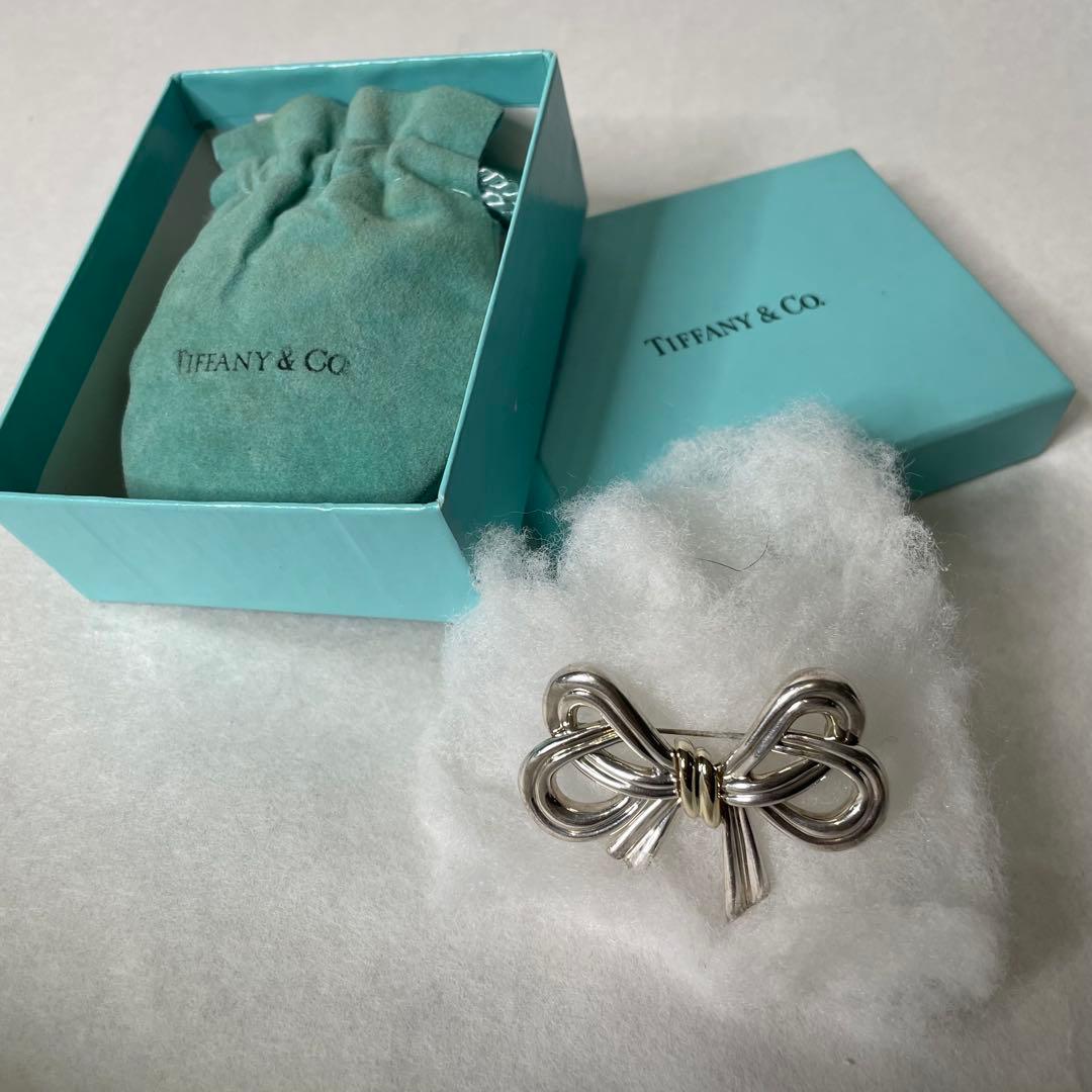 TIFFANY ティファニー リボンキー チーフブローチ シルバーゴールド