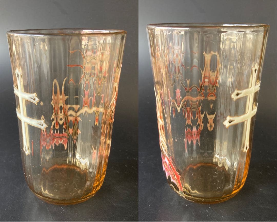 エミール・ガレ 初期 薊とロレーヌ十字文グラス タンブラー エナメル彩