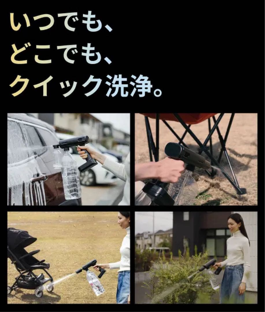 ハンディ高圧洗浄機 ペットボトル接続可USB-C 2.5MPa 25分 谷村実