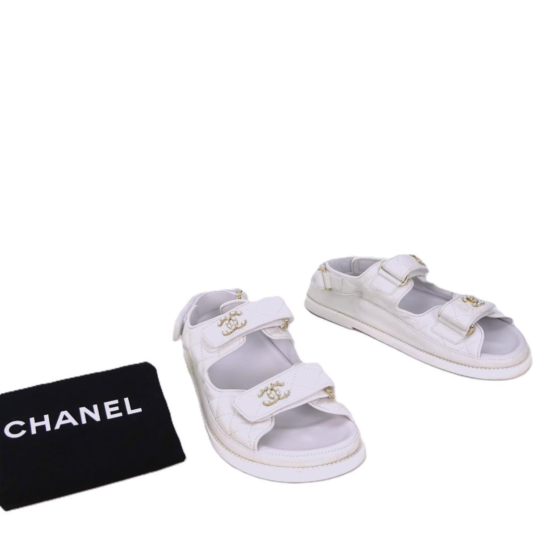 本物良品■シャネル■ココマーク マトラッセ キャビアスキン サンダル 37C マトラッセ シャネル 厚底サンダル 37C 24cm レディース CCマーク