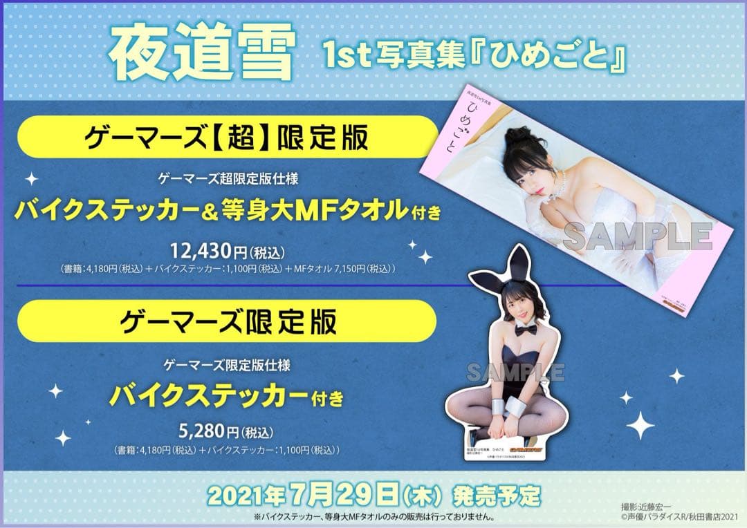 夜道雪1st写真集『ひめごと』ゲーマーズ【超】限定版 等身大タオル&ステッカー付