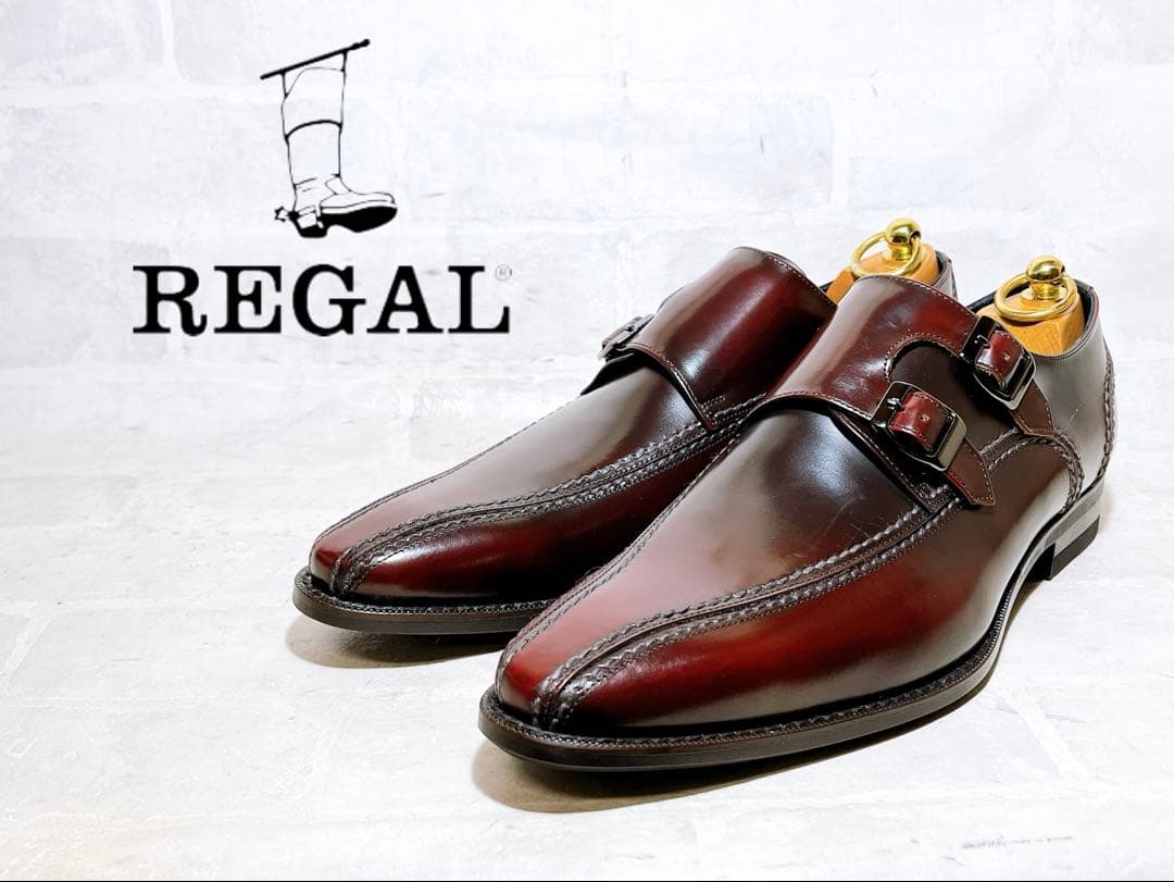 【未使用】REGAL ダブルモンク ビジネスシューズ 本革 ボルドー 26cm 未使用】REGAL ダブルモンク ビジネスシューズ 本革 ボルドー 26cm