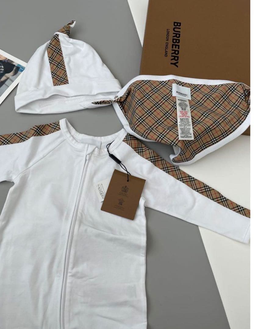 新品　未使用　BURBERRYチェックトリムコットンスリーピース ベイビー burberry/バーバリー通販 | チェック コットンシャツ【送料無料