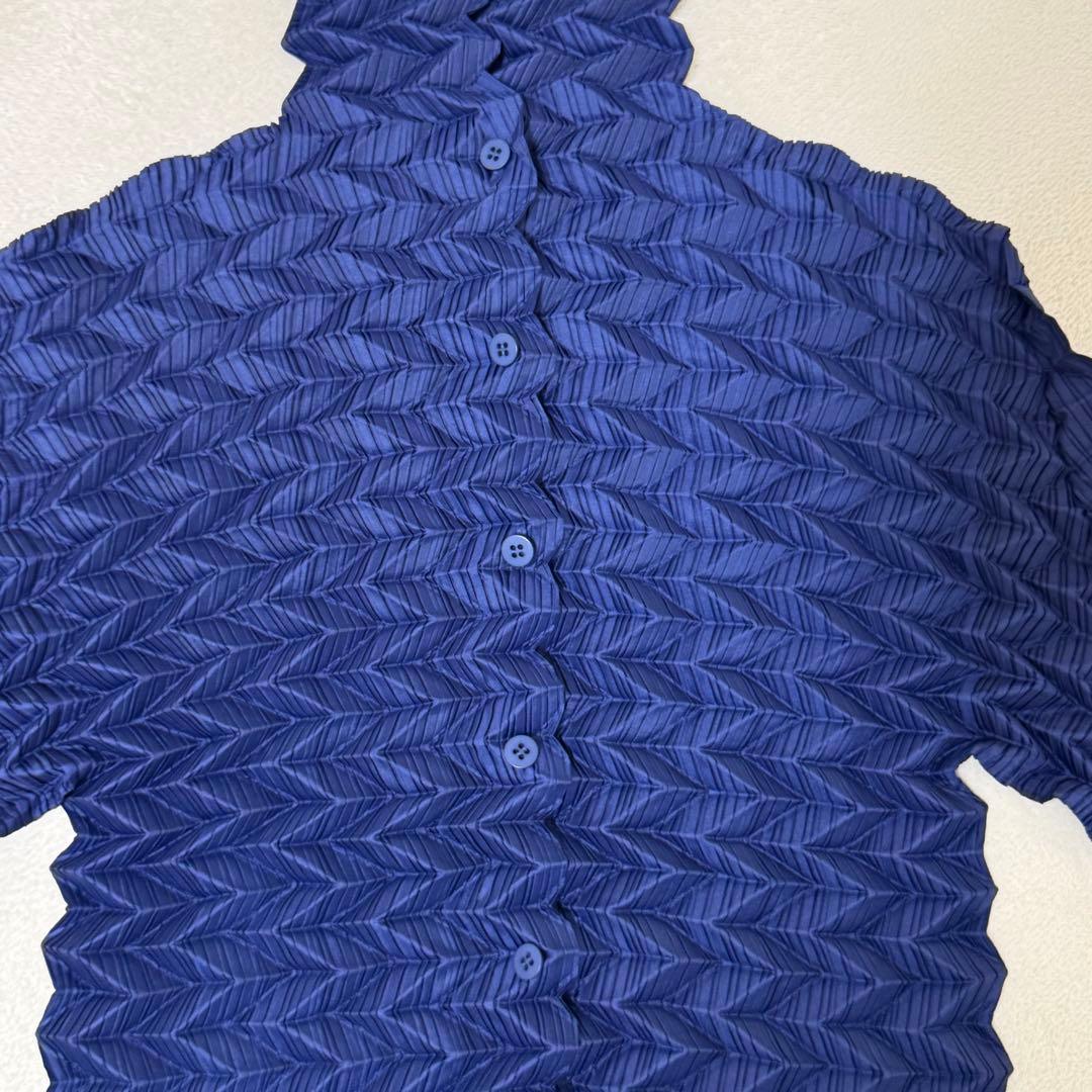 極美品✨ISSEY MIYAKE プリーツ 立体 変形 ネイビー 長袖 シャツ トップス