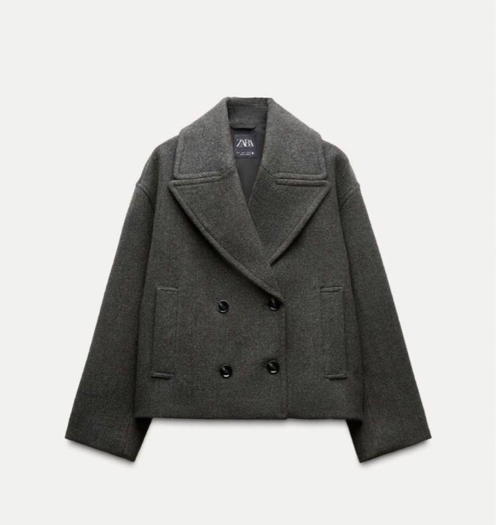 ZARA ザラ ショート丈 ダブルブレストコート グレー L - メルカリ