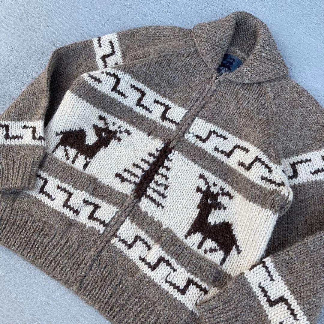vintage カウチンセーター ニット フルジップ トナカイ柄 古着 - メルカリ