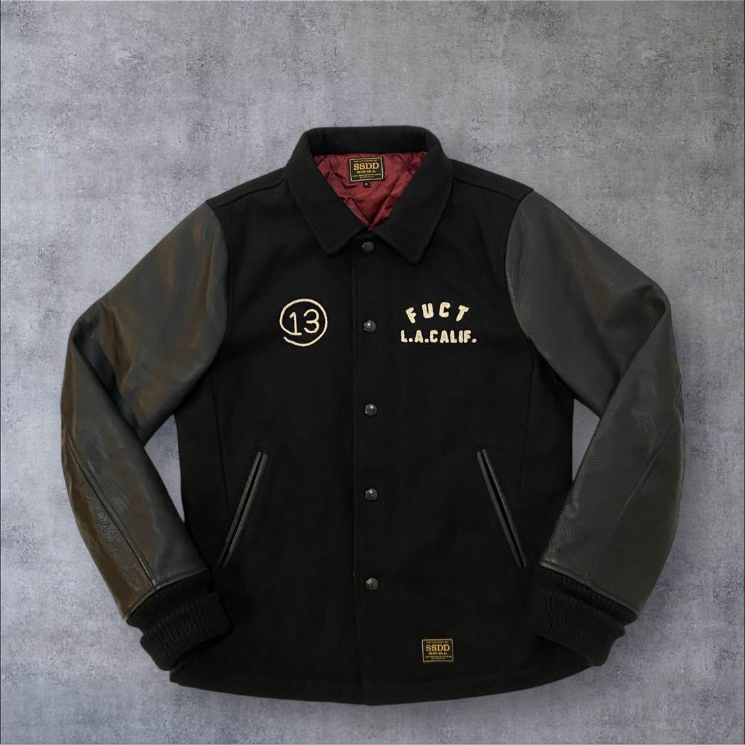 FUCT ファクト 両面刺繍 袖レザーファラオジャケット ZIG-ZAG 黒 S