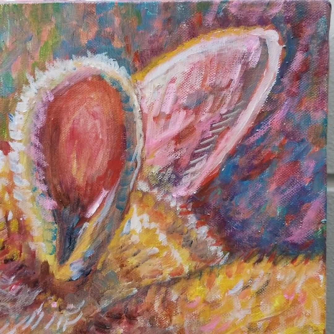 キャンバス油絵 専用 朝焼けを見る ななめうしろむきのうさぎ 印象派風