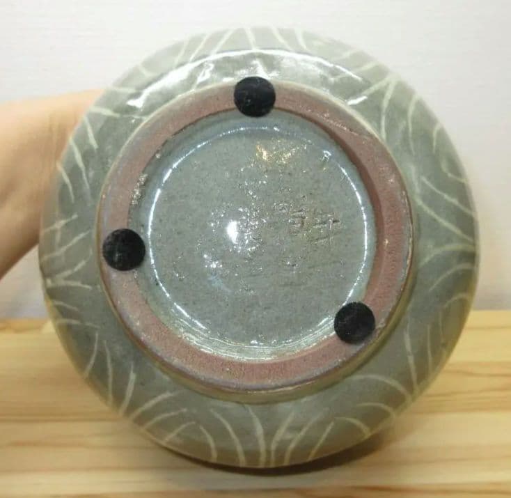 送料込【逢絢亭】茶道具 水指 高麗 花三島手 象嵌水指 平太郎作 共