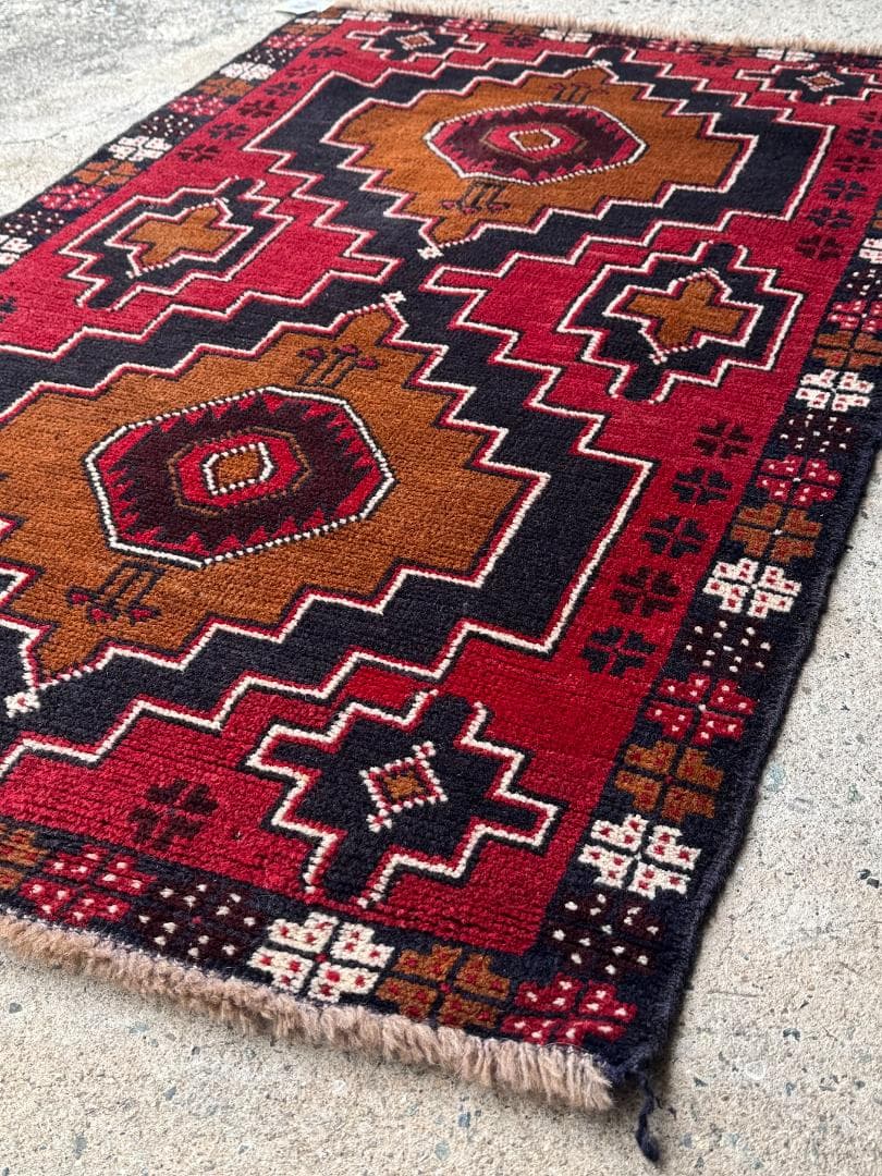 訳ありヴィンテージ 91×149cm バルーチ族 トライバルラグ 手織り ウール
