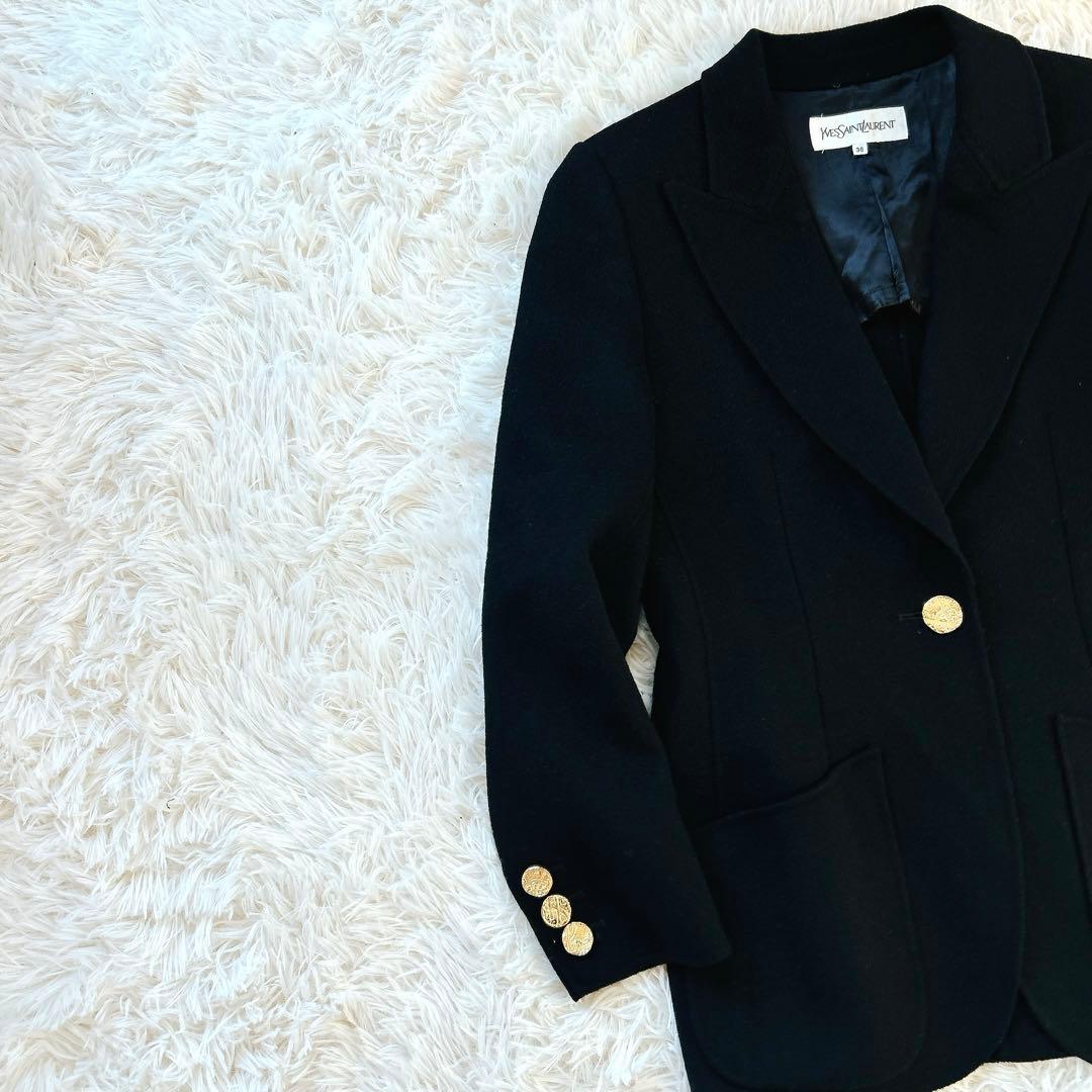 イブサンローラン ウールカシミヤダブルフェイスジャケット YSL刻印ボタン