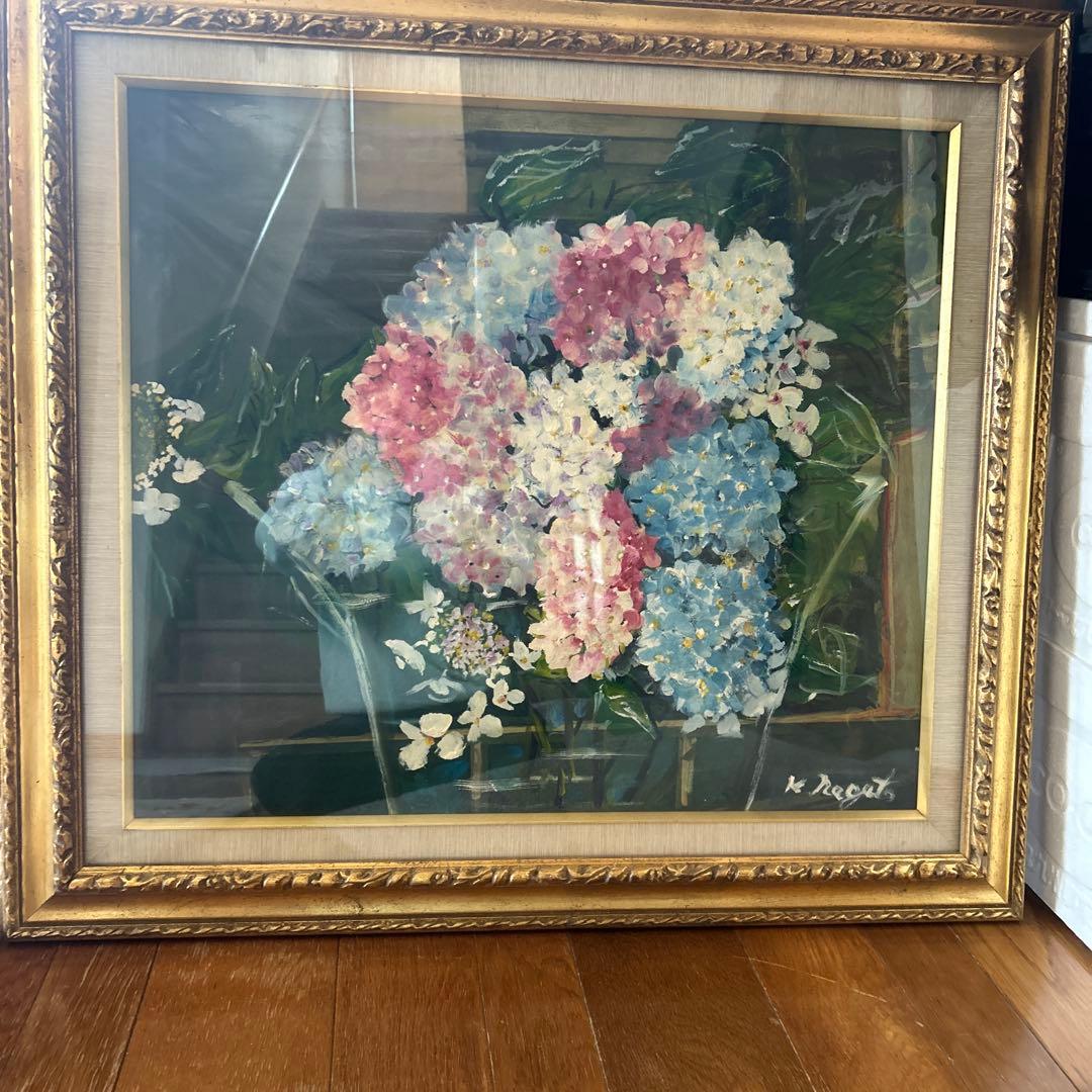 K.Nagato 油彩画 アジサイの花 油絵】【梅雨に咲くピンクの紫陽花】 #油絵 #手書き #アート #紫陽花