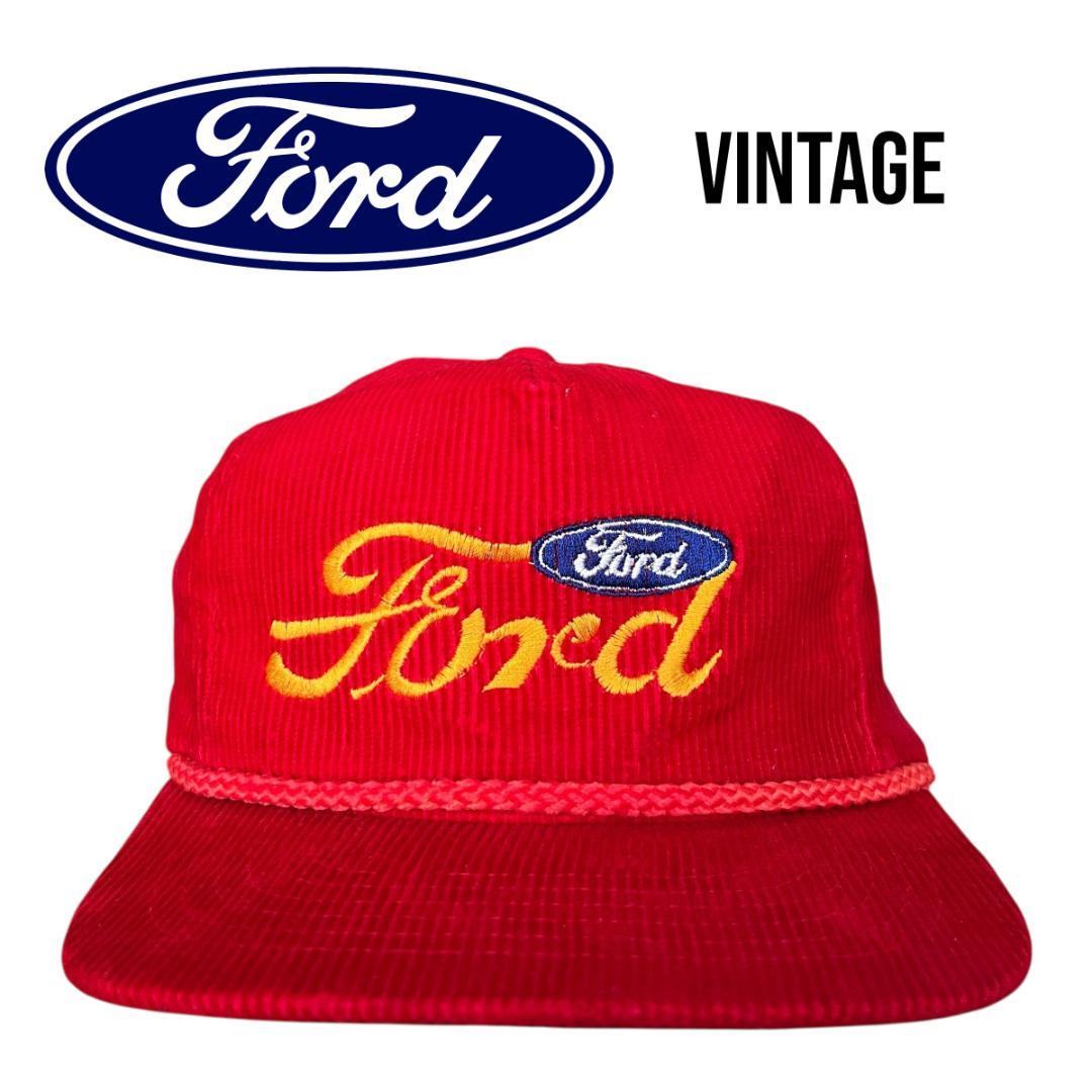 超美品　Ford　フォード　コーデュロイキャップ　アメ車　ダブルロゴ　ビンテージ FORD トラッカーキャップ フォード ビンテージ アメ車 帽子 レッド 赤