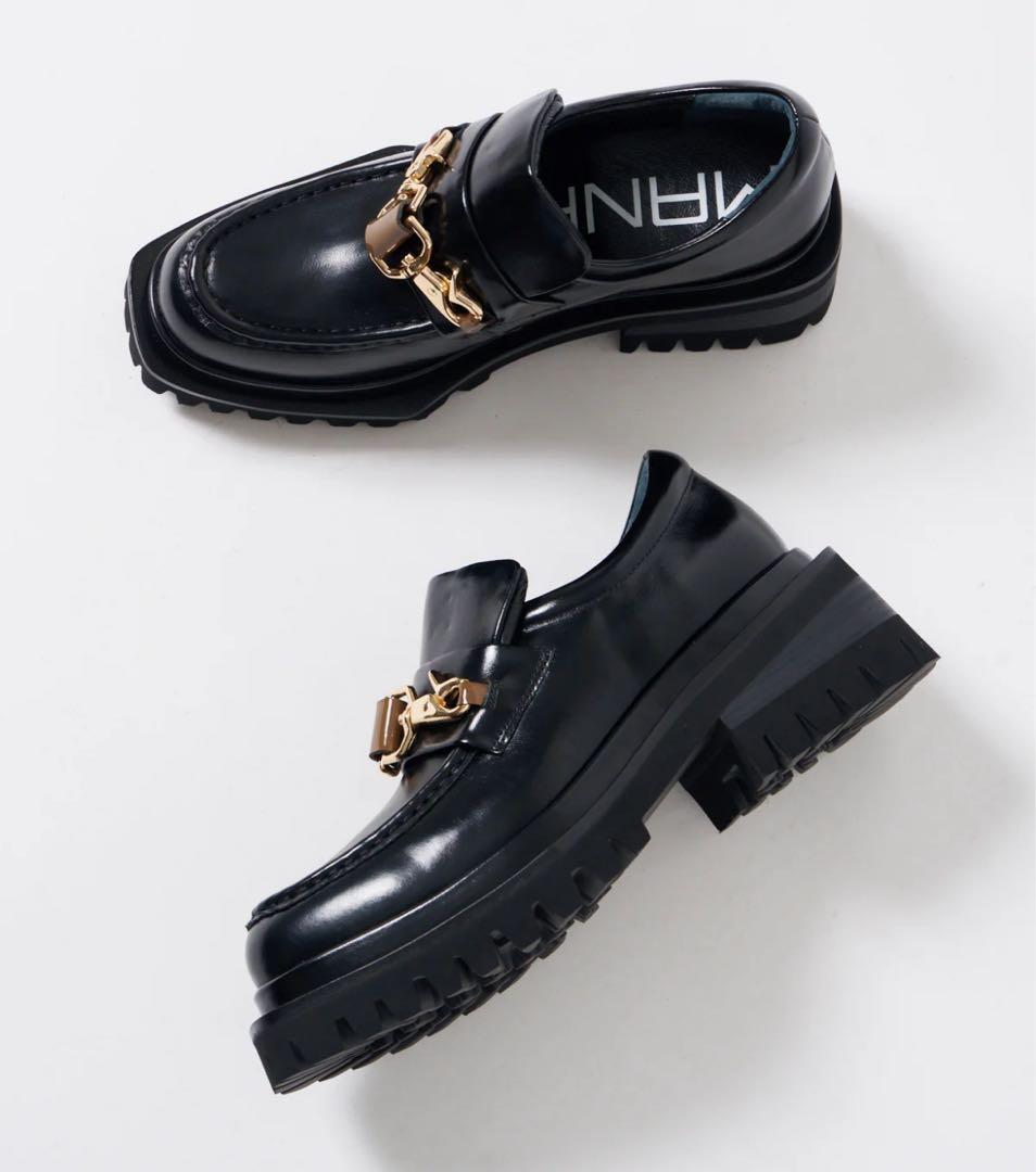 ⭐*ん様 MANAダブルフックローファー ブラック 38size 新品 MANA（マナ） ダブルフック ローファー レディース 黒 人気 厚底 革