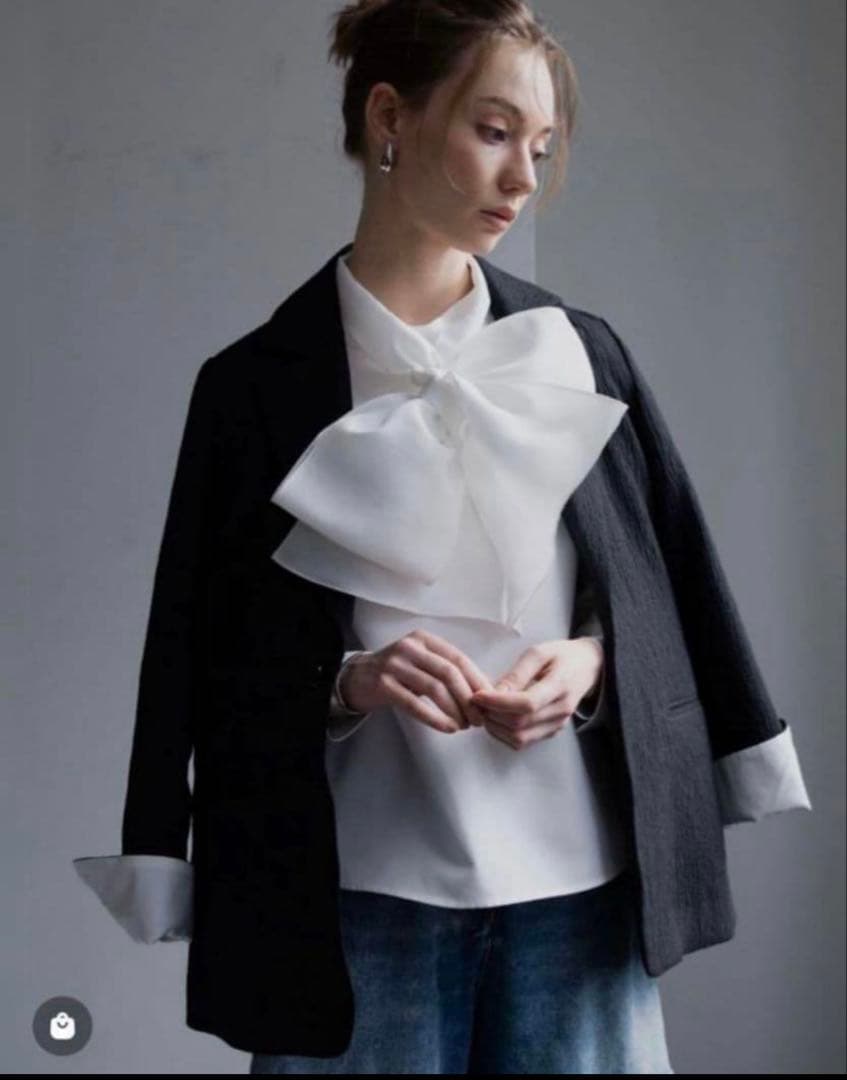 maison de Dolceメゾンドドルチェクラッシーリボンブラウス ホワイト