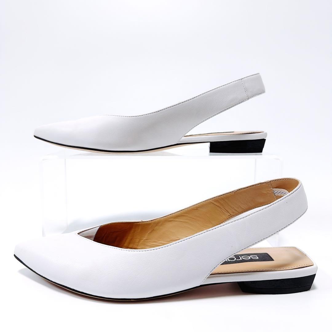 《美品》セルジオロッシ フラットパンプス ストラップ ホワイト 35.5