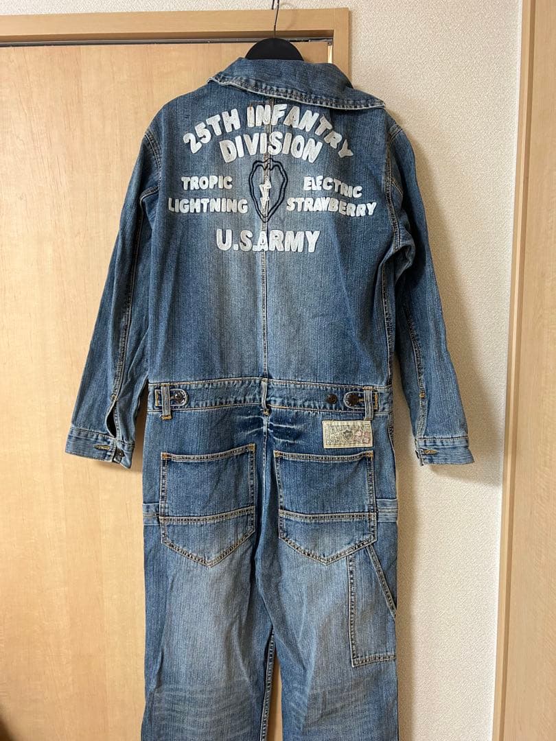 アヴィレックス デニム 刺繍 ツナギ オールインワン AVIREX バイカー