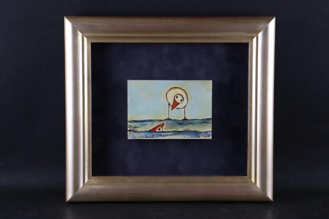 真作保証 ハンス・イヌメ 希少肉筆 板に水彩 額装 作品集・ポスト