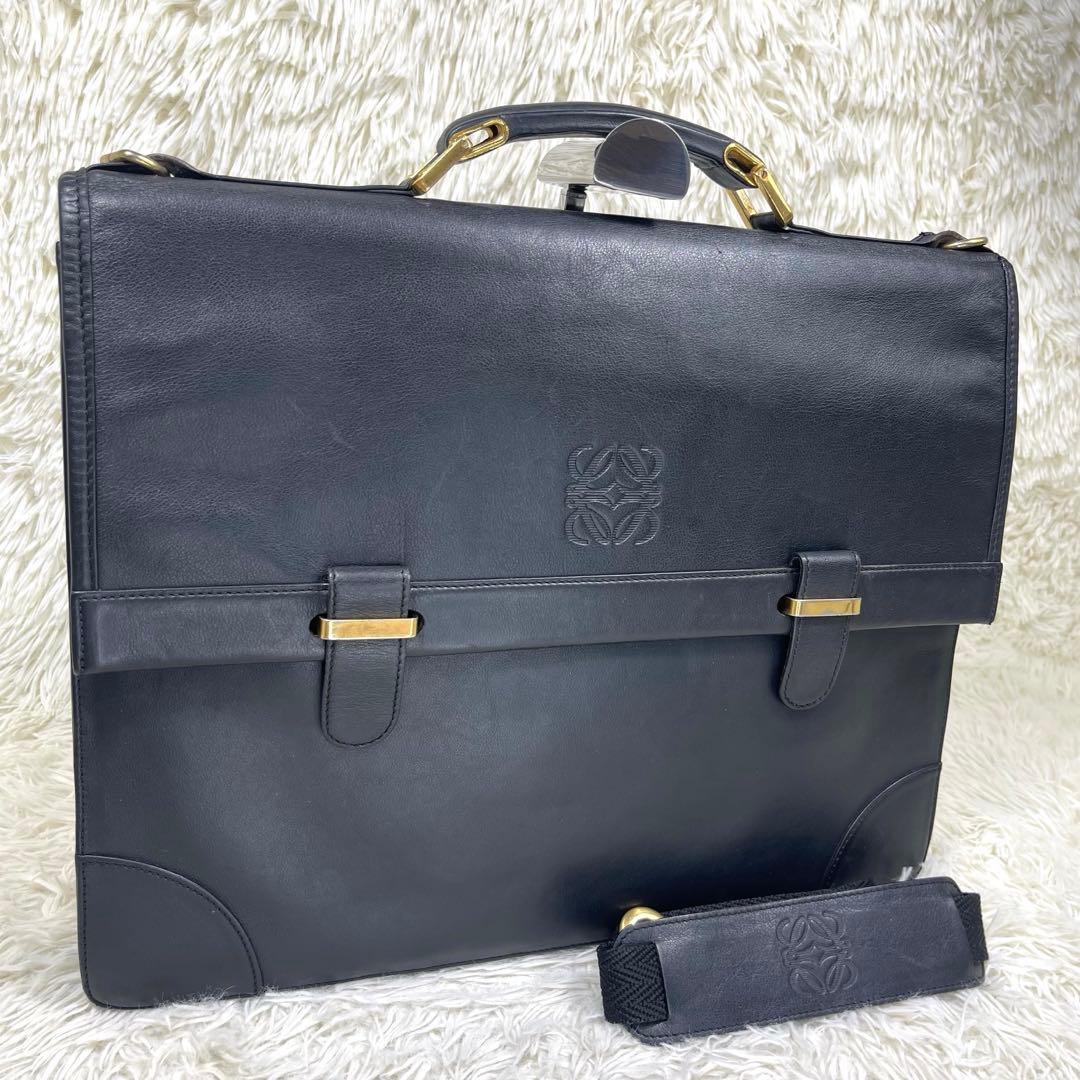 LOEWE ロエベ　ビジネスバッグ　アナグラム　ロゴ押し　レザー　2way LOEWE（ロエベ） 極 美品 アナグラム ロゴ 金具 刻印 レザー 本革