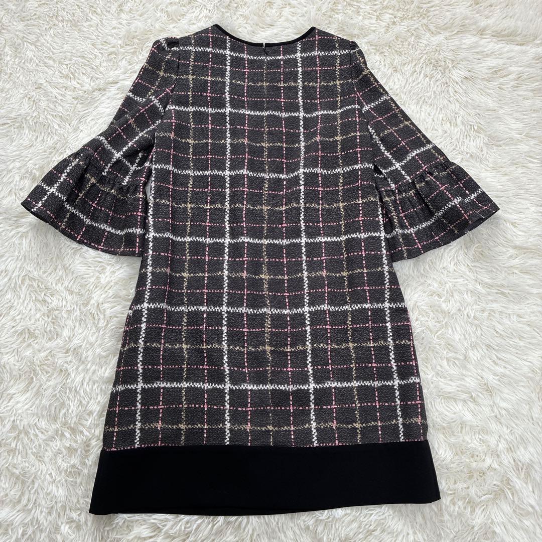 美品☆M'S GRACY ツイードライクプリントワンピース リボン 大きい