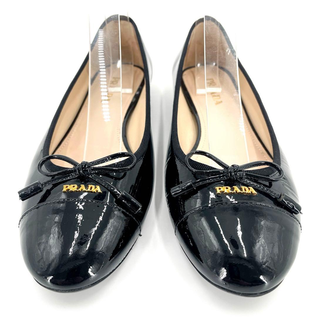 極美品 正規品 プラダ フラットシューズ バレリーナ リボン 24㎝相当