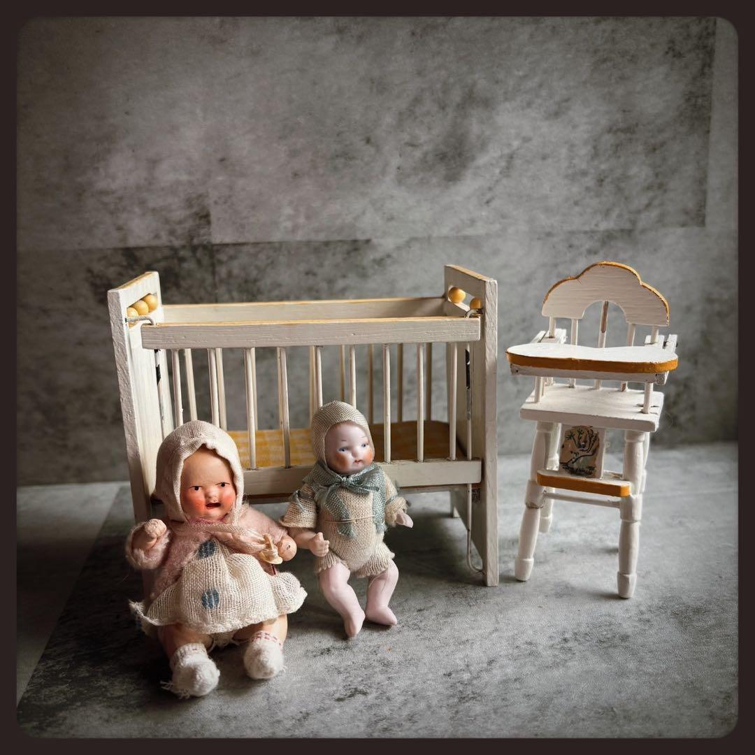 オールドヴィンテージ ベビーベッドとベビーチェア ベビービスクドール2体のセット 楽天市場】日本製 ワンタッチ ベビーベッド 「チェリッシュ」 ベビー