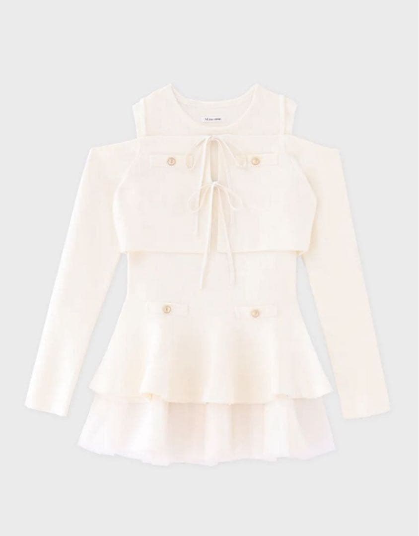 M me eme Ribbon peplum tulle knit set - メルカリ