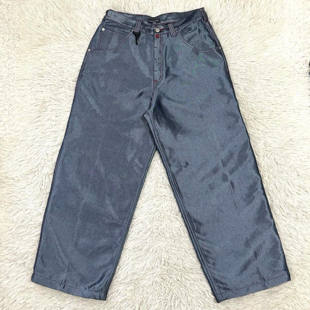 00s archive Y2K 刺繍 光沢 バギーデニム バギーパンツ 極太 - メルカリ