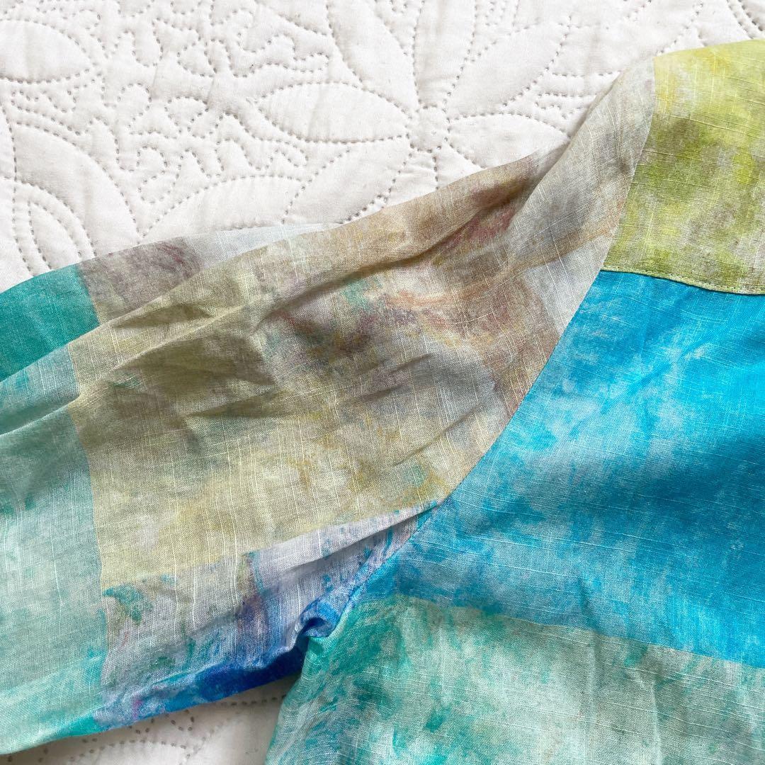 現行 レリアン ブラウス 11号 シアー素材 バンドカラー パッチワーク風