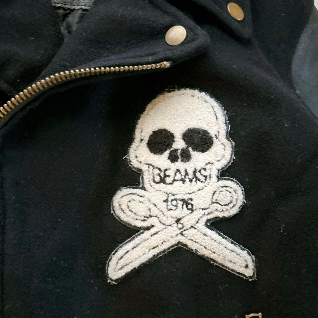 ビームス スタジャン スカル 袖レザー キルティング 牛革 切り替え