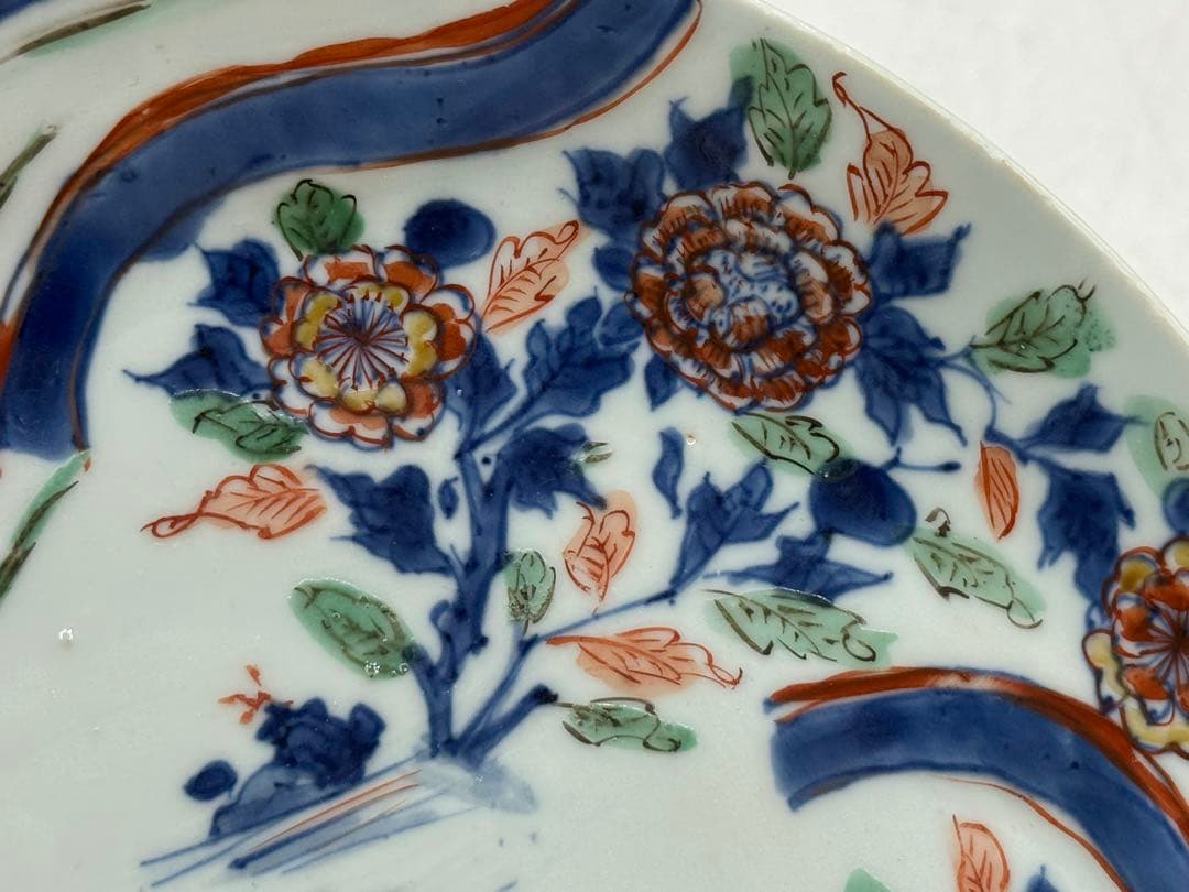 中国 明時代 南京赤絵草花捻文皿 青華五彩 共箱 アンティーク 送料込み