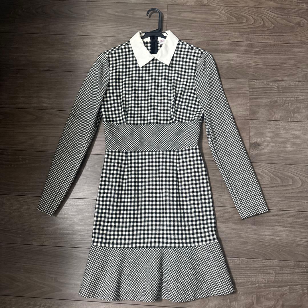RED VALENTINO チェック柄ワンピース 40 レッドヴァレンティノ プリーツワンピース グレンチェック ボルドー