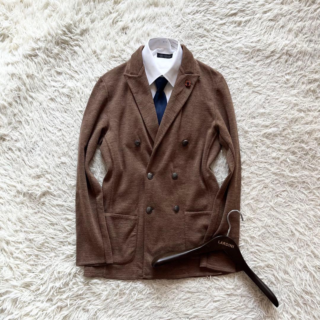 <美品>LARDINI ブラウン ダブル ウール ニットジャケット サイズＭ 大和田がススメる【楽かつ上品にキマるニットジャケット】LARDINI