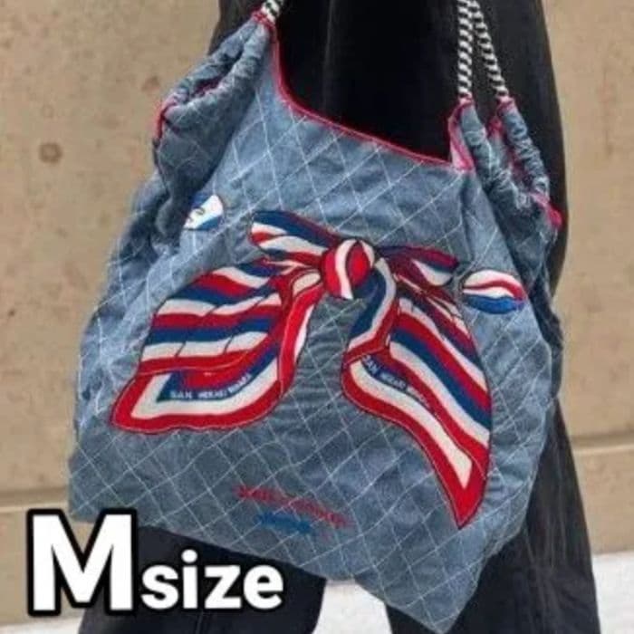 【新品】表参道限定品 ボールアンドチェーン★デニムリボン Ｍトリコロール 表参道限定品 Ball&Chain ボールアンドチェーン デニムリボン トート