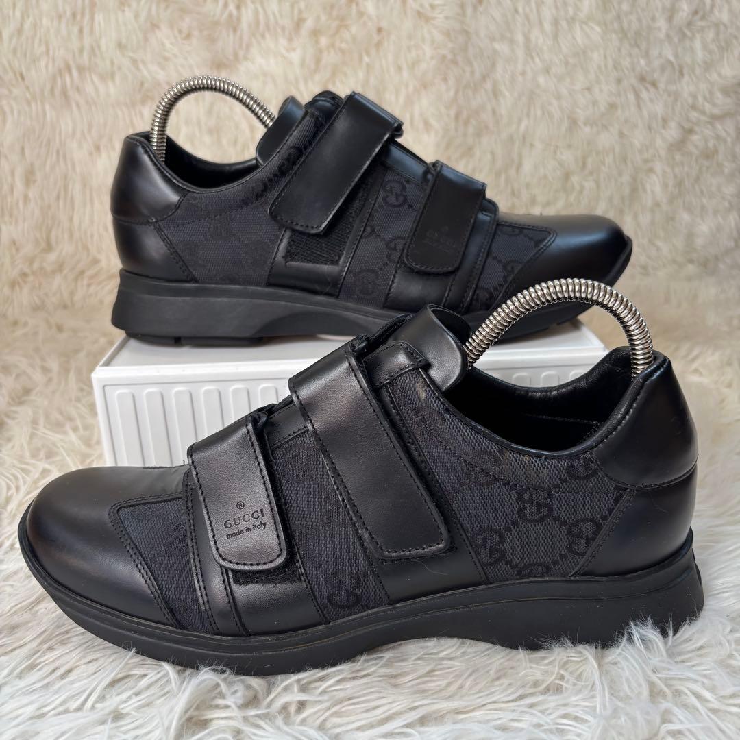 ✨グッチ GG柄 キャンバス×レザー ブラック ベルクロ スニーカー