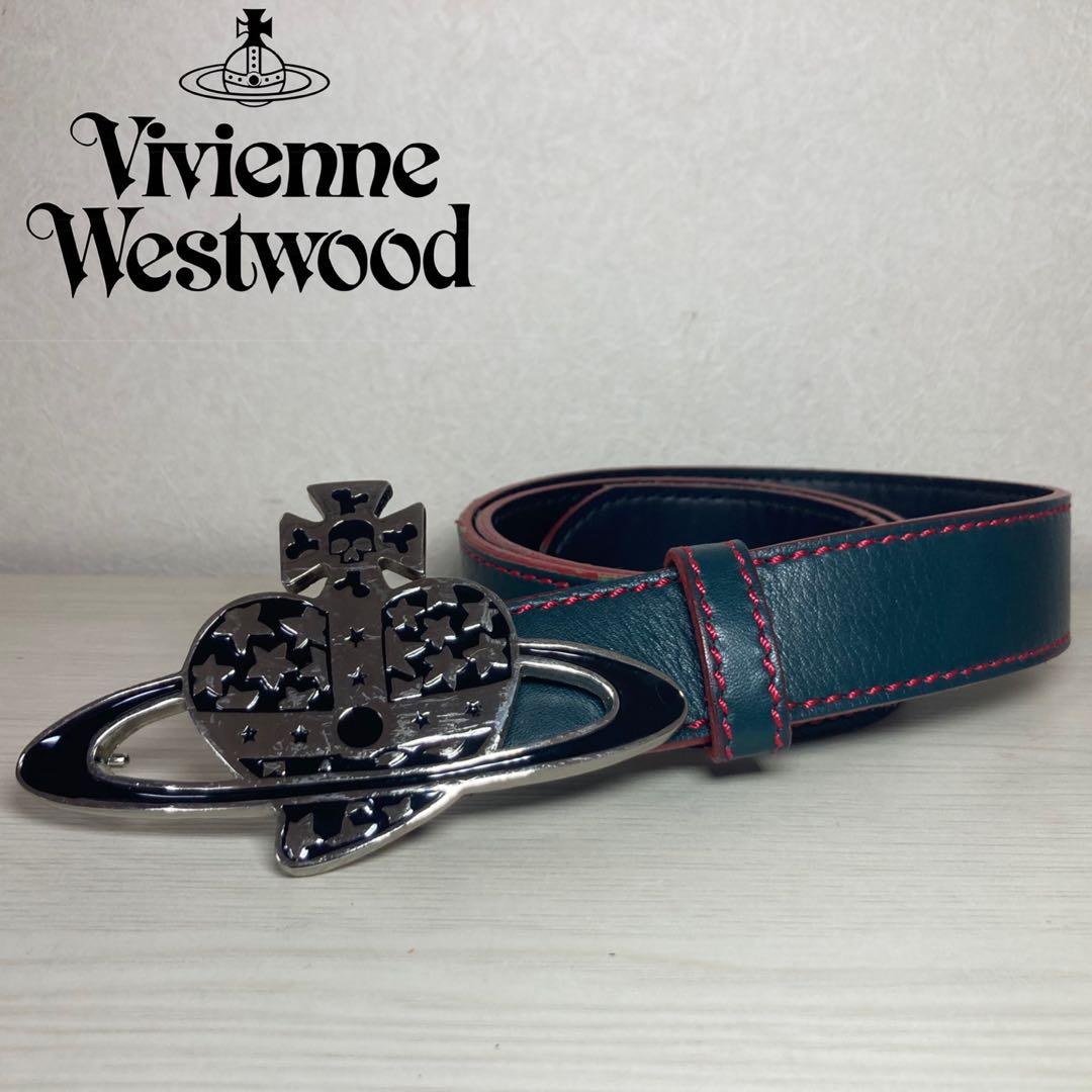 Vivienne Westwood レザー製メンズベルト オーブロゴバックル 緑