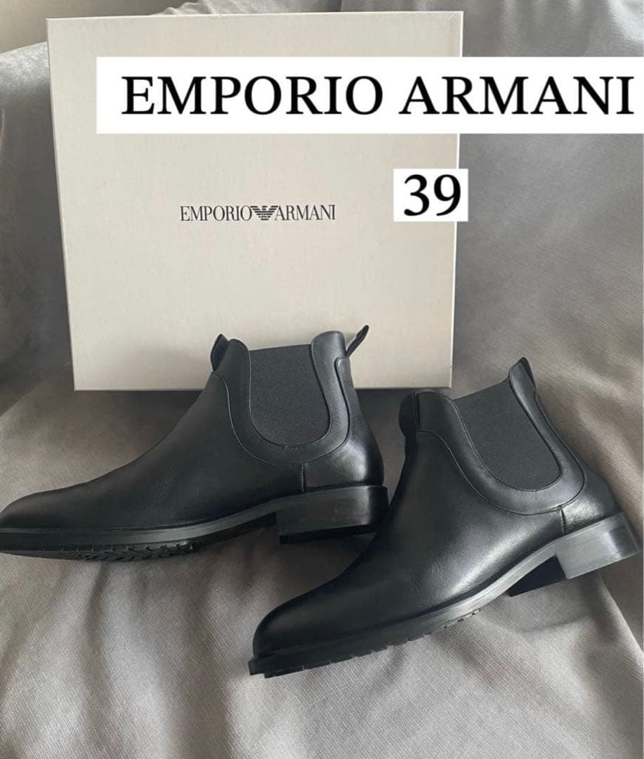 EMPORIO ARMANIサイドゴア本革ショートブーツ黒アルマーニ39 EMPORIO ARMANI エンポリオアルマーニ レザー サイドゴアブーツ メンズ