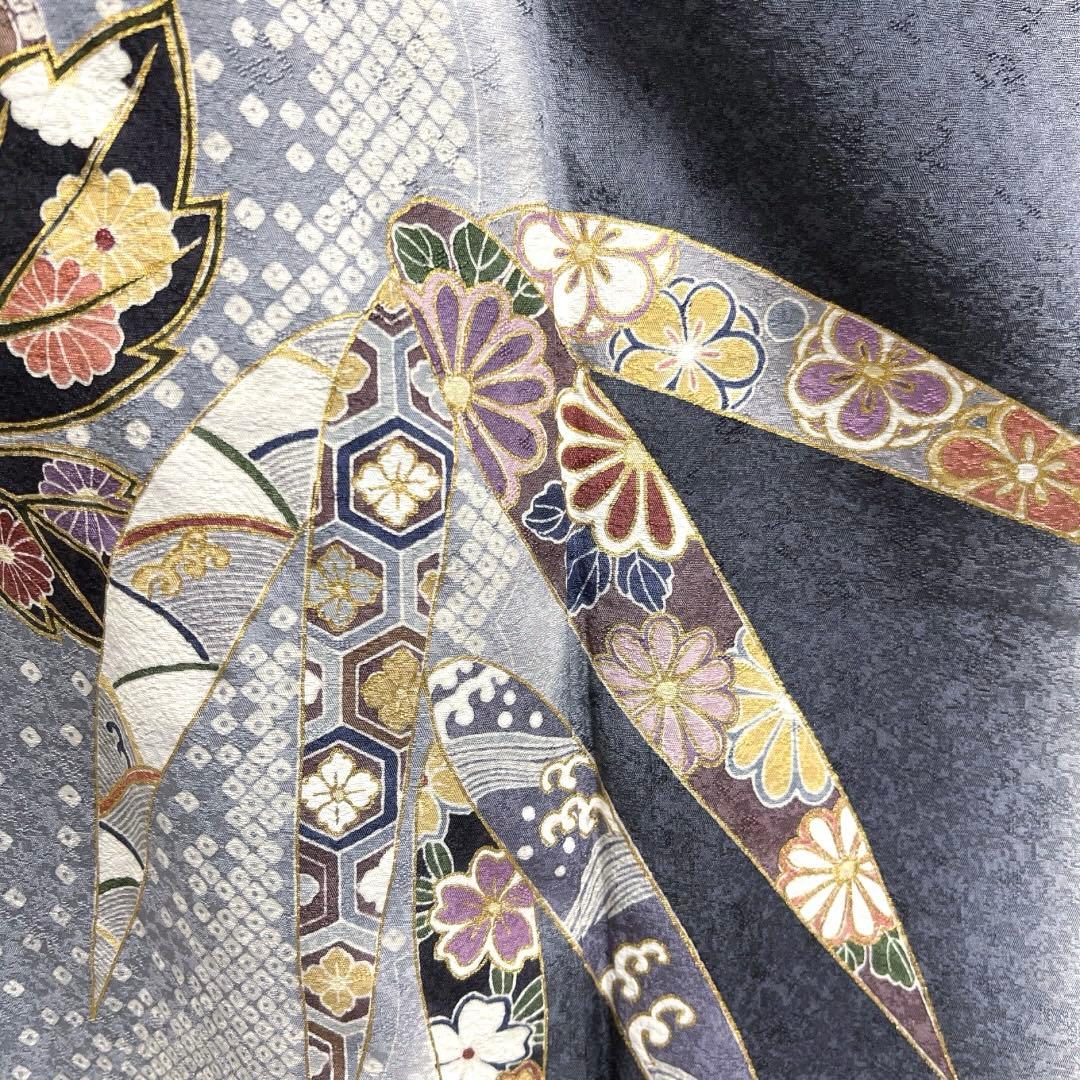 訪問着 雪輪紋 竹 菊花 ぼかし染め 金彩 鹿の子 紋無し 着物 093a d